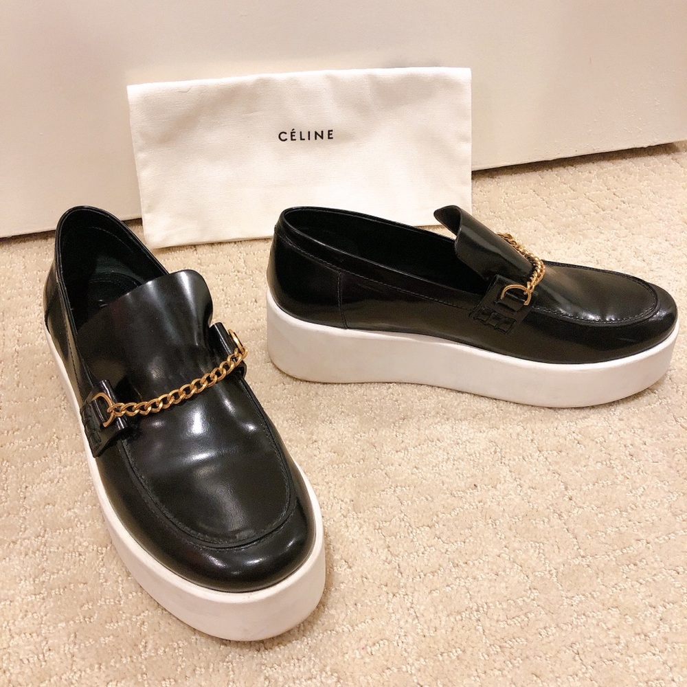Celine black & white chained Oxford platform shoe
